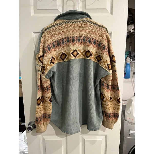 BKE Pieced Corduroy Shacket sea foam multi size medium - Image 2