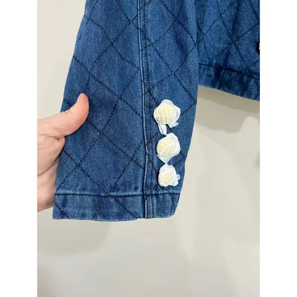 VICI‎ Quilted Blue Jacket Cropped Preppy Capsule Wardrobe Cotton Blend S - Image 8