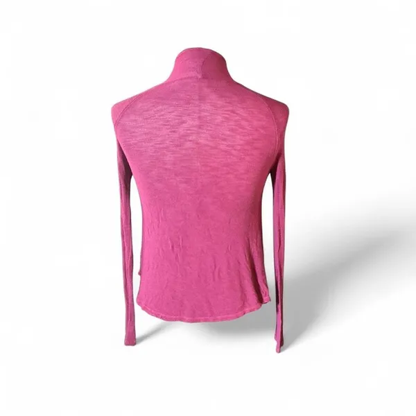 Free People Pink Sheer Long Sleeve Turtleneck Asymmetrical Raw Hem Top‎ XS - Image 2