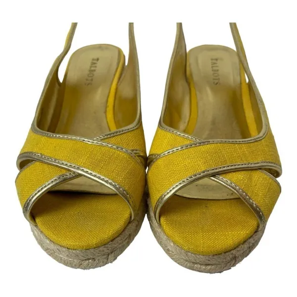 Talbots Lyndsay Yellow Canvas Peep Toe Sling‎ Back Espadrille Wedge Size 9.5 - Image 4