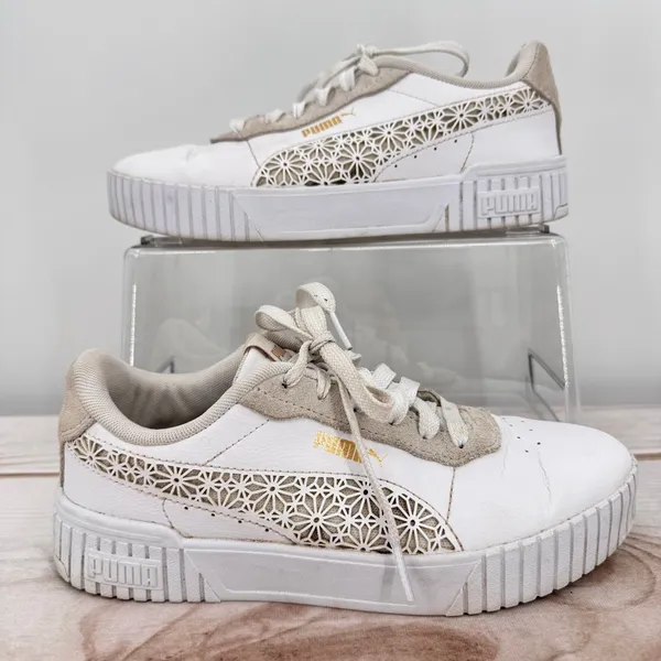 Puma Carina 2.0 Laser Cut Flowers Sneakers White Gold Logos Athletic Feminine 7 - Image 3