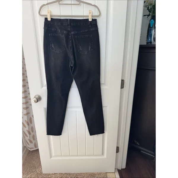 Black Distressed Women's Jeans - Casual High-Rise Skinny - Image 2