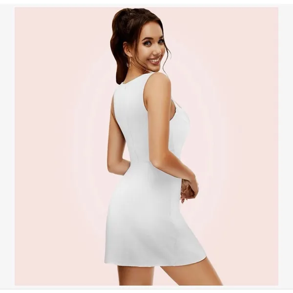 NEW White Slimers Square Neck Built in Shapewear Mini Shaper Tank Dress S - Image 3
