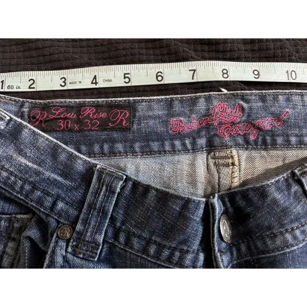 Rock & Roll Cowgirl Med Wash Bootcut Denim Jeans Low Rise Size 30x32 Rhinestones - Image 5