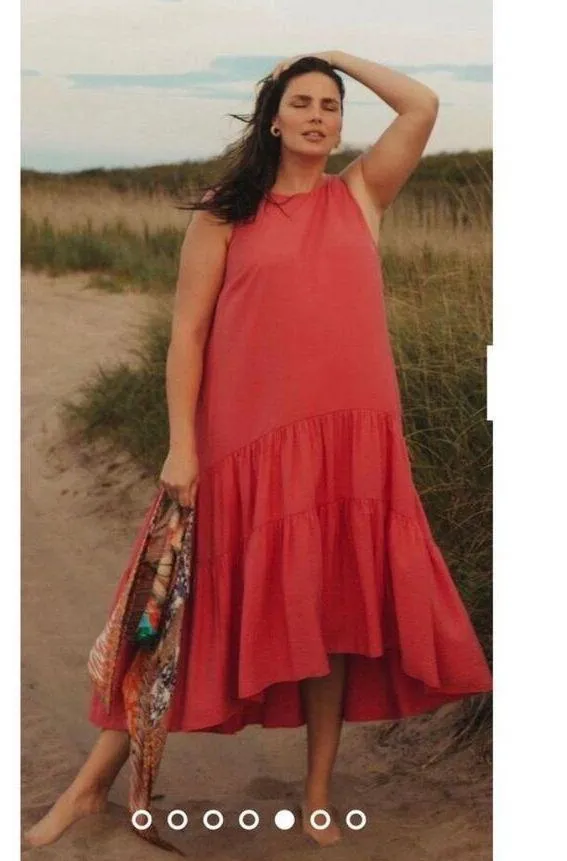 Anthropologie Maeve Marlene Tiered Maxi Dress Medium Pink Oversized Sleeveless - Image 14