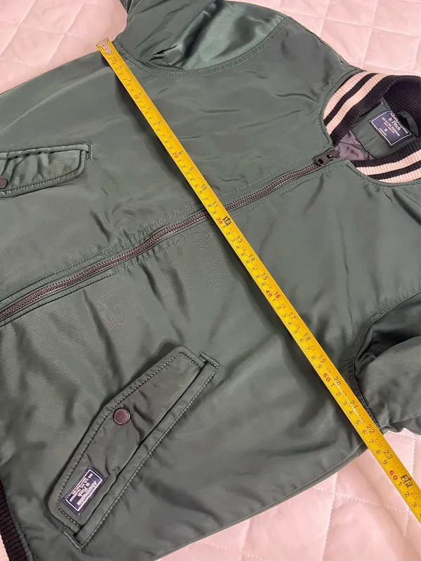 Abercrombie & Fitch Mens M Green Varsity Bomber Jacket Ribbed Collar Zip Up - Image 7