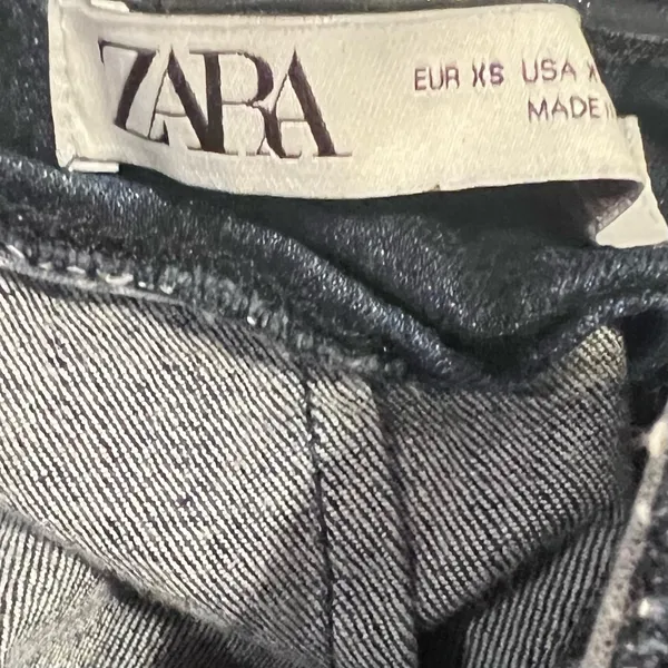 ZARA Dark Denim Strapless Raw Hem Back Slit Bodycon Tube Midi Dress‎ Size XS - Image 16