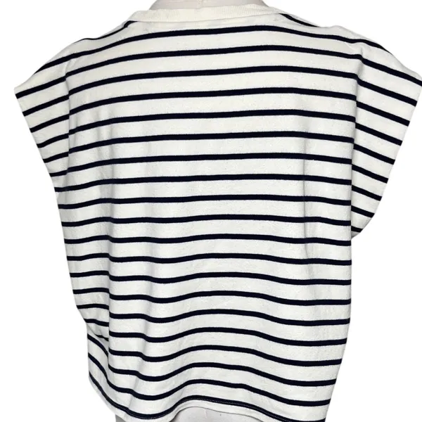 Nautical Stripe Cap Sleeve Top Cotton Blend Blue White Marled Essentials‎ L - Image 3