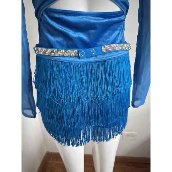 Weissman Blue Ombre Jazz Latin Dance Costume Fringe Sequin Belt Size MA - Image 6