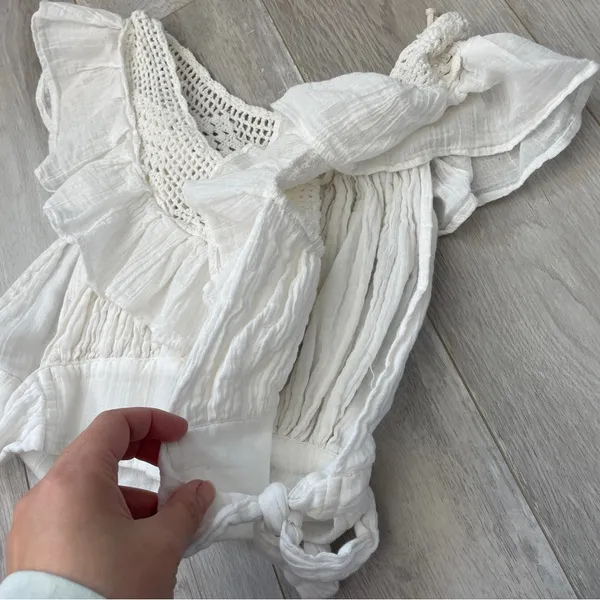 Free People Top crochet yoke crop womens White xsmall boho cottagecore festival - Image 6