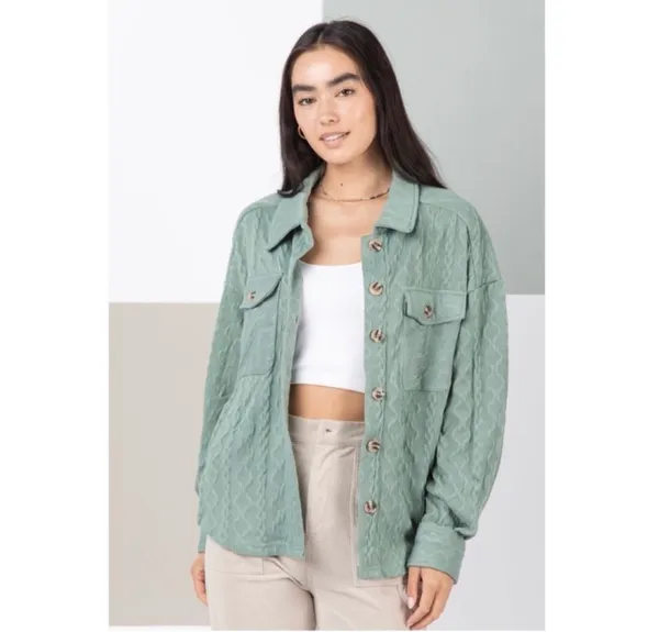 New In Women’s Cable Knit Shacket Green - Image 3