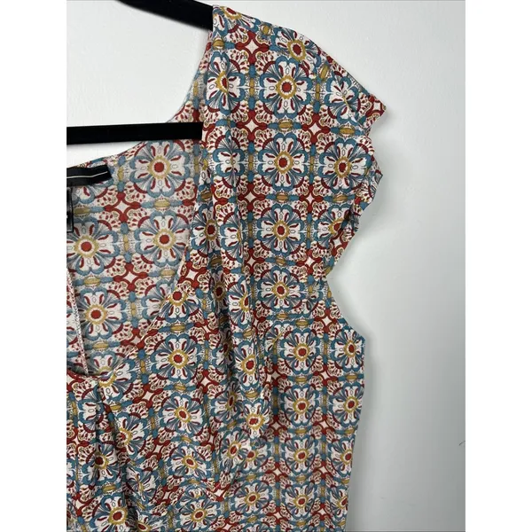 Amang NY Top Womens XL Peasant Boho V-neck Cap Sleeve Stretch‎ Colorful - Image 10