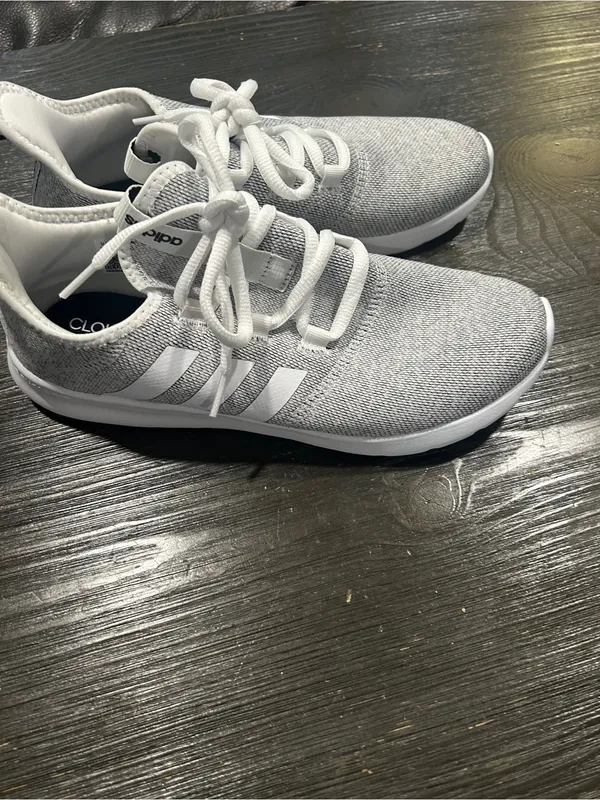 adidas White and Light Gray Knit Runner Sneakers - Image 4