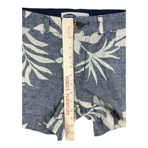 Old Navy Everyday Shorts Womens 0 Blue White Tropical Floral Linen Blend Palm - Image 5