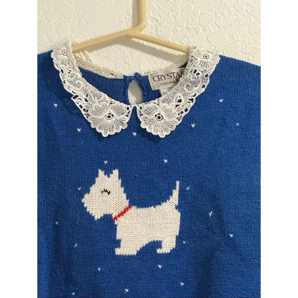 Vtg Crystal Sportswear Scottie Dog Crocheted Collar- Ramie And Cotton Blend S - Image 3