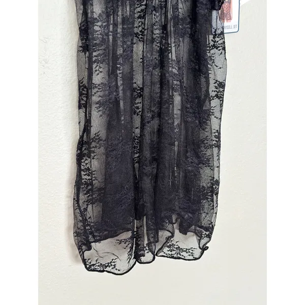 NWT MBlack Lack Babydoll Nightgown Tank Top Chemise w Pink Bow + Matching Thong - Image 3