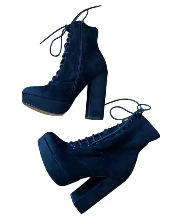 Symphony Faux Suede Black Chunky Platform Heeled Boots 🔥 - Image 2