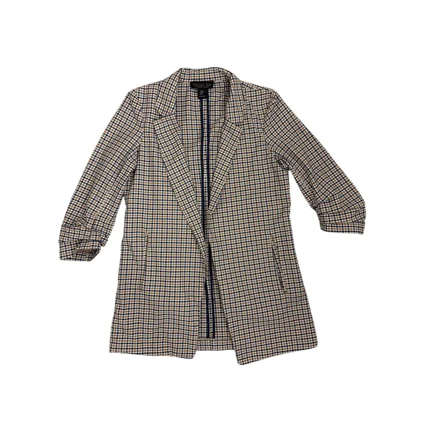 Rachel Zoe Multicolor Neutral Plaid Open Front Preppy Blazer Size Medium - Image 3