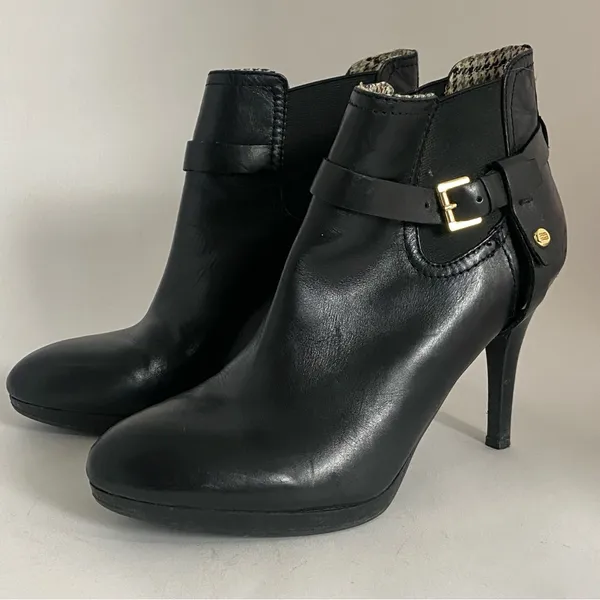 Tommy Hilfiger High Heels Boots Women’s size 9.5 Black Leather Buckle‎ - Image 4