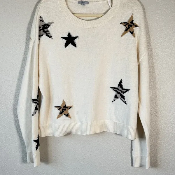 Rails Cream Star Print Crew Neck Sweater Womens M Preppy Classic Casual Cozycore - Image 11