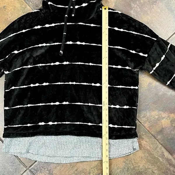 Como Vintage Black White Striped Drawstring Cowl Neck Sweatshirt XXL - Image 8