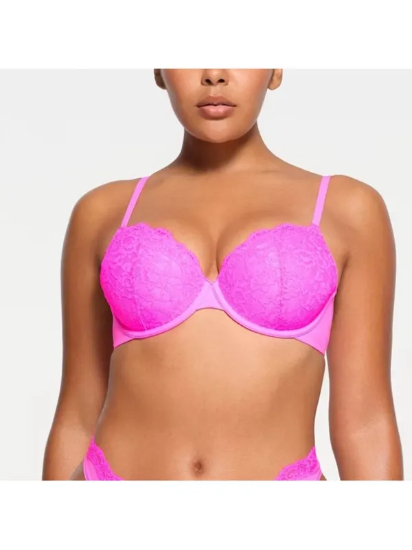SKIMS Neon Pink Lace Underwire Bra size 38D - Image 2