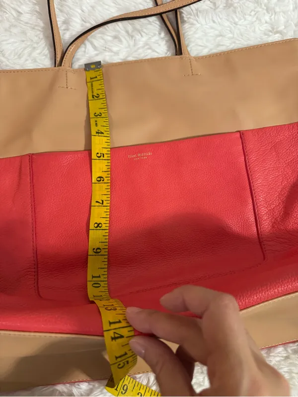 Isaac Mizrahi Pale Red and Tan Leather Tote - Image 13