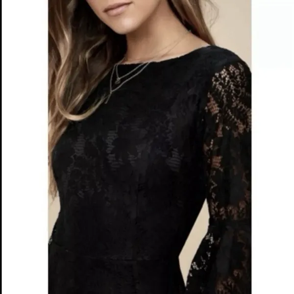 NWT‎ Lulus Allure 'Em In Black Lace Flounce Bell Sleeve Sheath Dress LARGE - Image 2