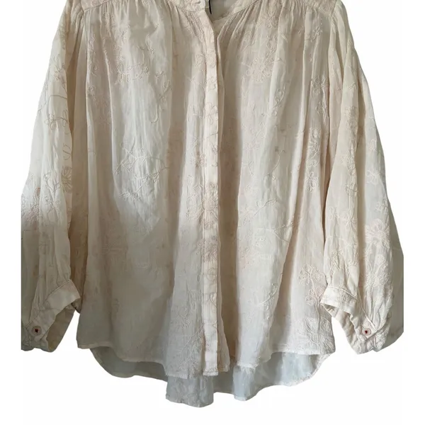Anthropologie Pilcro Tavi Embroidered Button Down Blouse Bisque Women's Small‎ - Image 5