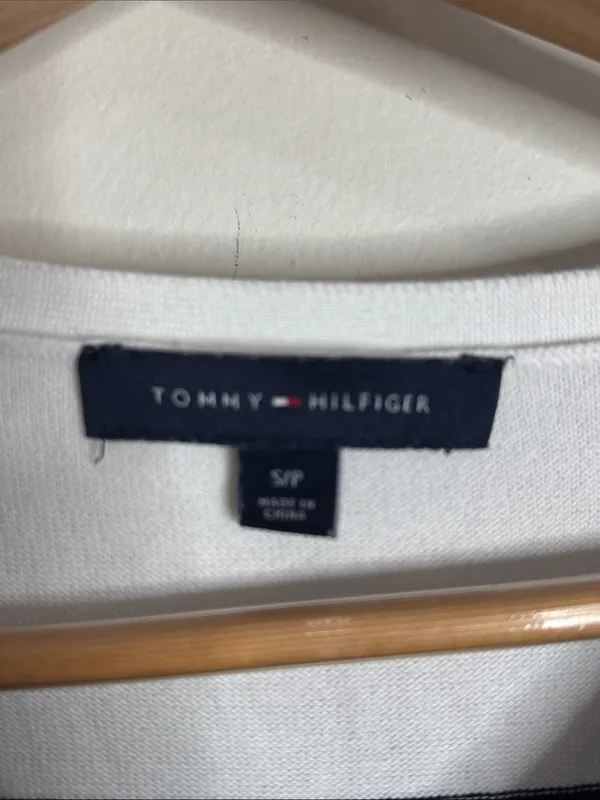Tommy Hilfiger Classic Navy&White Nautical Striped V-neck Cotton Sweater size S - Image 7