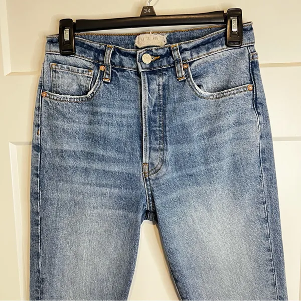 We The Free People Button Fly High Rise Skinny Jeans Size 27 Distressed Frayed - Image 3