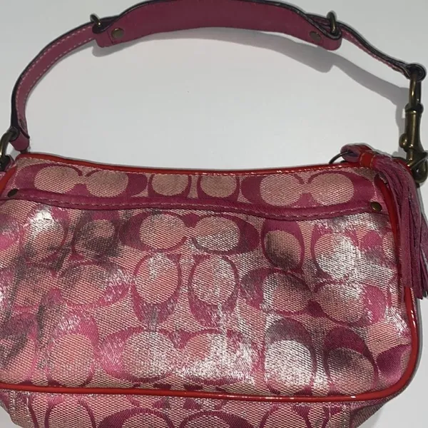 COACH Vintage Y2K Mini Monogram Suede/Leather Trim Canvas Shoulder Bag Hot Pink - Image 5