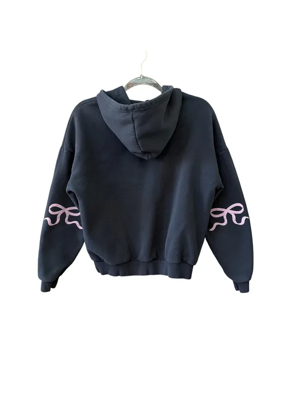 Edikted Women’s Bonney Bow Detail Hoodie Pullover Gray Pink Size XS Coquette - Image 2