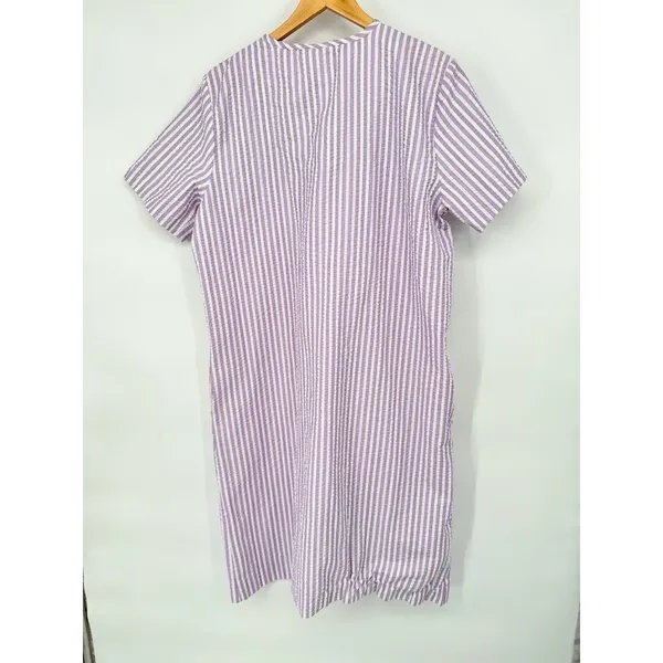 The Country Store Embroidered Zip‎ XL Seersucker Robe Purple Striped House Dress - Image 4
