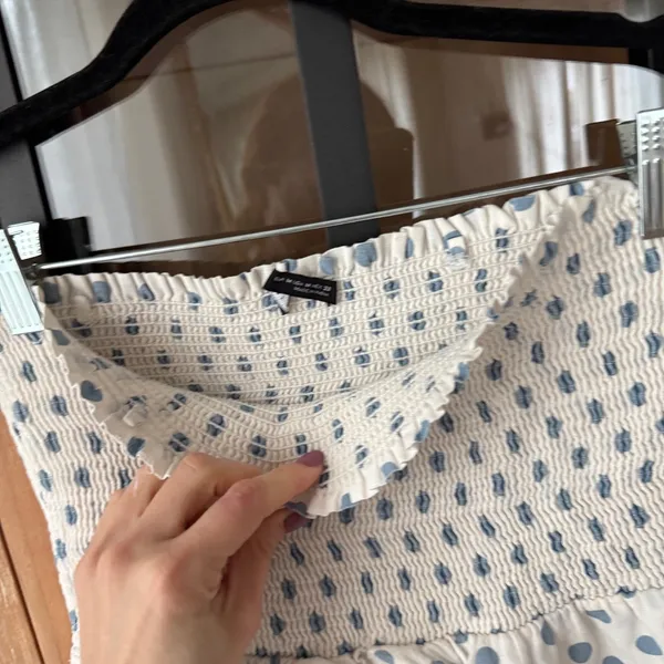Zara polka dots linen cotton smocked top ruffle strapless stretchy tube - Image 10