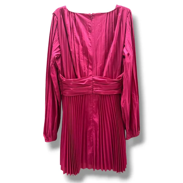 Aureta x Anthropologie Pleated Mini Dress‎ Magenta Pink V-Neck Balloon Sleeve M - Image 4