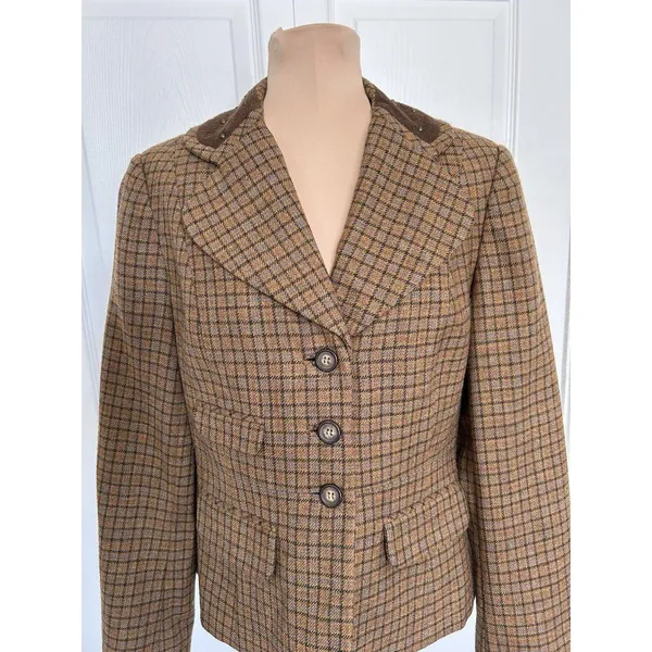Sundance Catalog Wool Riding Jacket Blazer Brown Plaid Western Stud Collar Sz 6 - Image 2