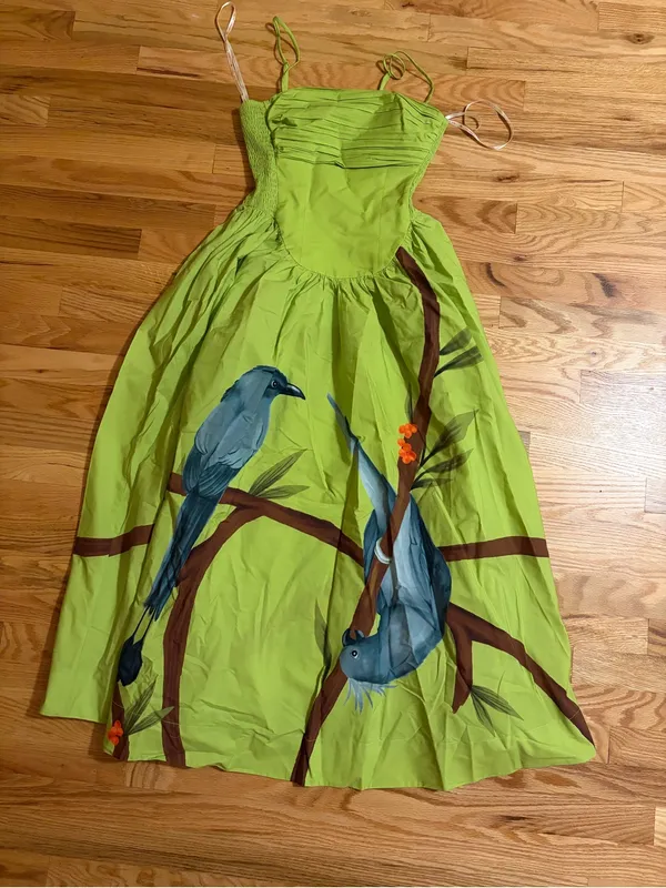 NWT FARM RIO Green Birds Smocked Maxi Dress - Image 6