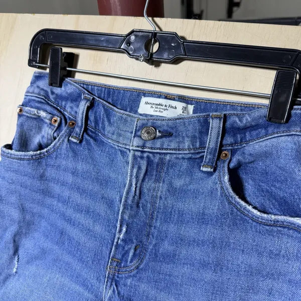 Abercrombie & Fitch 90s Straight Jeans Womens 28 6R Low Rise Distressed Blue - Image 3