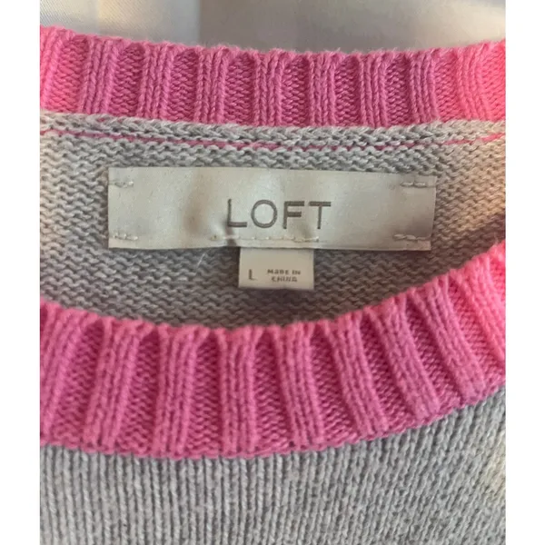 LOFT Birdie Golf Striped Cotton Pullover Sweater Pink Grey Large Preppy - Image 3