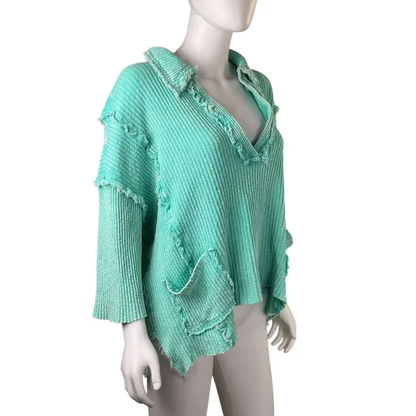 Easel Los Angeles‎ Ribbed Collared Neck Pullover Top Mint Green Size M - Image 5