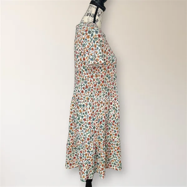 ZARA M Cream Floral Ribbed Knit Tiered Mini Dress Short Sleeve Cottagecore‎ Boho - Image 5