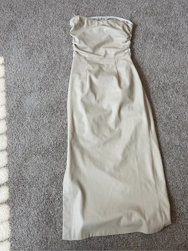 Zara Strapless Cream Midi Dress with Side Slit - Image 5