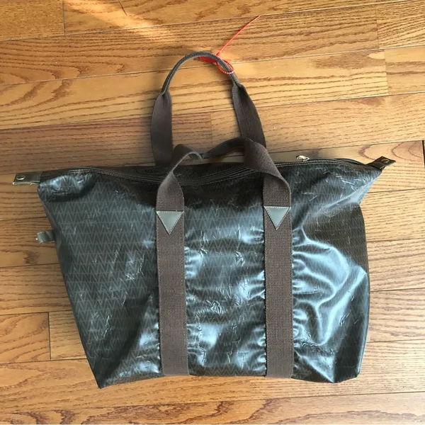 Mario Valentino V Monogram Authentic Brown Coated Canvas Zip Tote Vintage travel bag - Image 3
