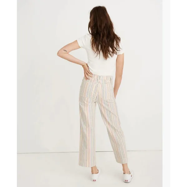 Madewell Womens Rainbow Stripe Wide Leg‎ Crop Pants White Multi Sz 27 - Image 3