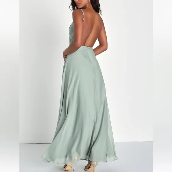 Lulu’s Dreamy Destiny Sage Green Pleated Backless Maxi Dress 👗 - Image 2