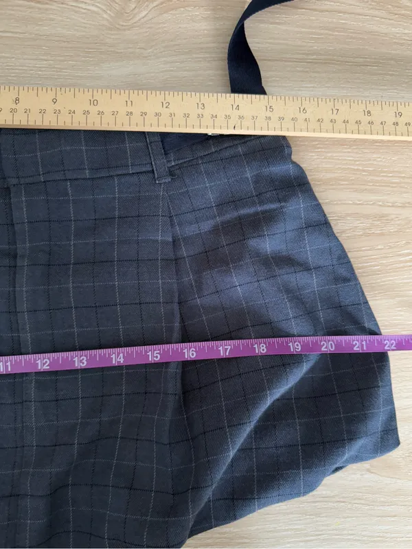 Free People 8 NWOT Saturn Bubble Mini Skirt Navy Plaid Preppy Academia Belted - Image 9