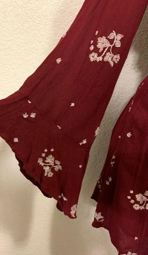Jasmine Embroidered Mini Burgundy Boho Dress - Image 4