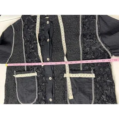 POL Black Lace Mixed Media Utility 2 Piece Matching Set Jacket Pants Small - Image 9