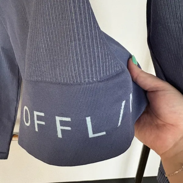 Aerie Offline Ribbed Stretch Blue Scoop Neck Long Sleeve Athleisure Workout Top - Image 4